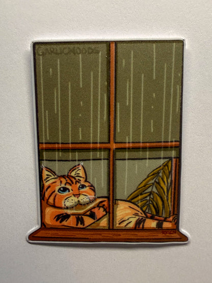 Rainy Day Window Cat Sticker | Local Cats Club Vinyl Decal