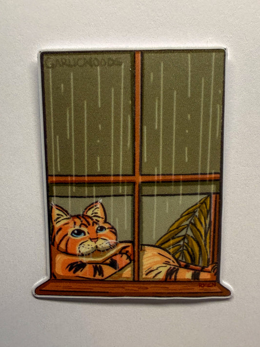 Rainy Day Window Cat Sticker | Local Cats Club Vinyl Decal