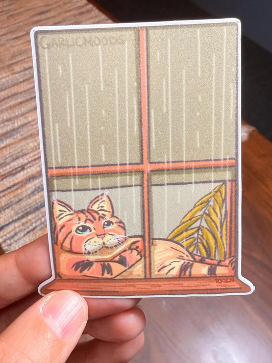 Rainy Day Window Cat Sticker | Local Cats Club Vinyl Decal