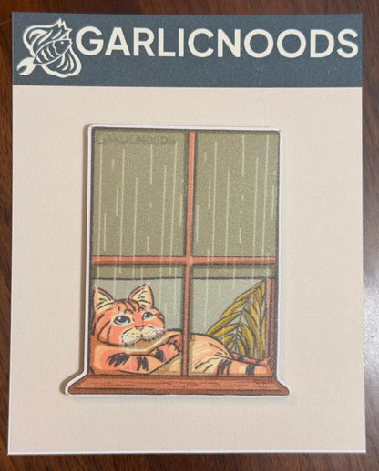 Rainy Day Window Cat Sticker | Local Cats Club Vinyl Decal